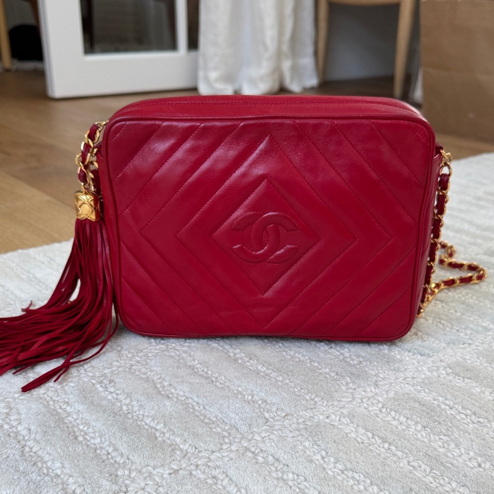 Chanel Red Leather Crossbody Bag with Tassel